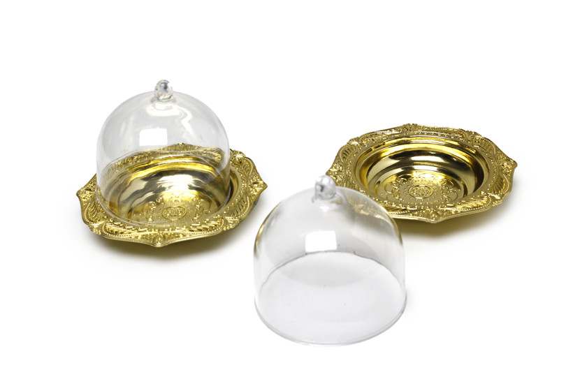 LEMBRANCINHA BANDEJA PLAST OURO TPA TRANSP