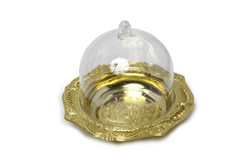 LEMBRANCINHA BANDEJA PLAST OURO TPA TRANSP