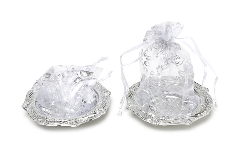 LEMBRANCINHA BANDEJA PLAST RED SACO PRATA X12