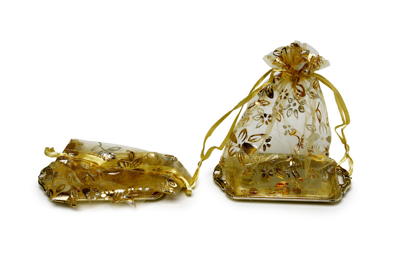 LEMBRANCINHA BANDEJA PLAST RET SACO OURO  X12