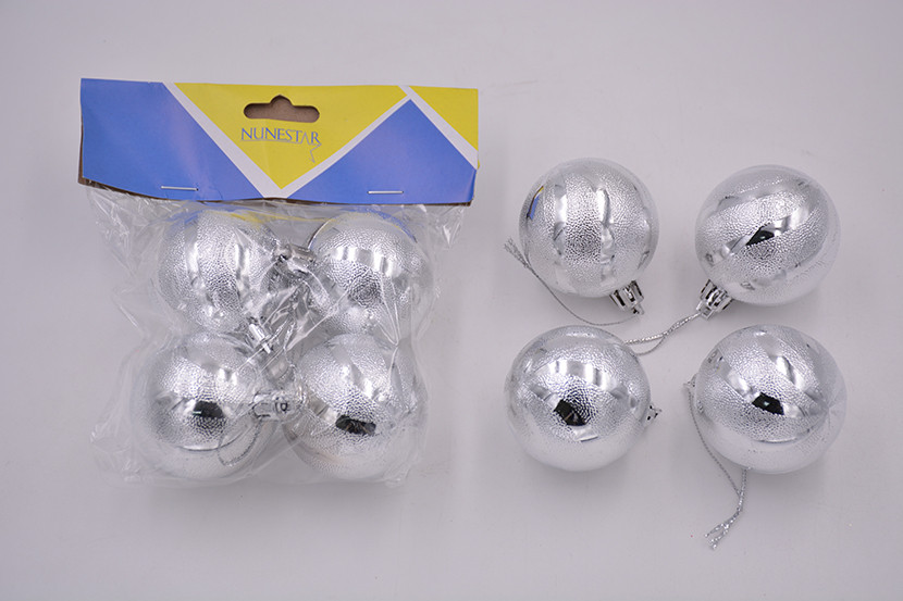 BOLA NATAL TRABALHADA M 5CM C04 PRATA  X12