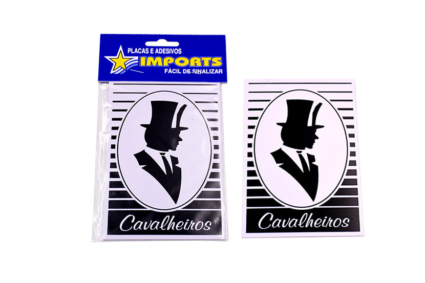 PLACA BANHEIRO CAVALHEIROS 10X15CM PRETO