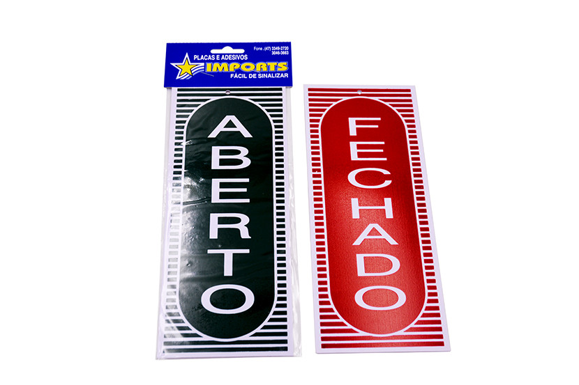 PLACA ABERTO/FECHADO VERTICAL 10X25CM